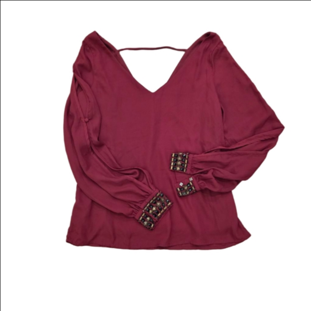 Women's Francescas maroom Gold Embellished Blouse M